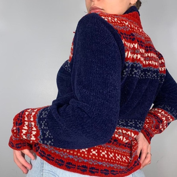 VINTAGE GRANDMA PATTERN CHUNKY KNIT VELVET SWEATER - Picture 2 of 4